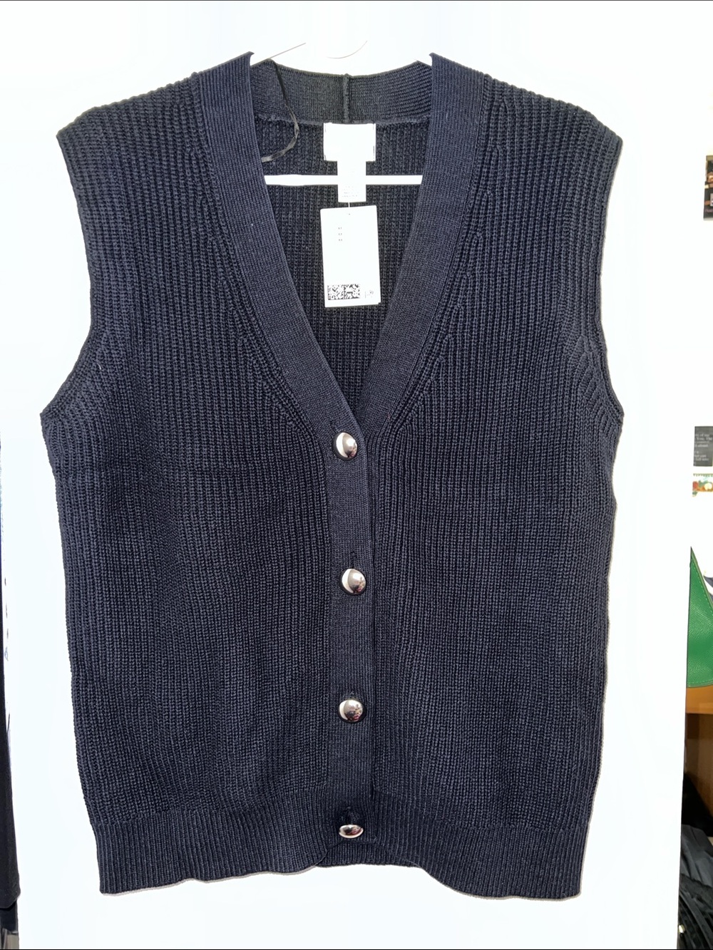 H&M Navy Ribbed Knit Button-Front Vest